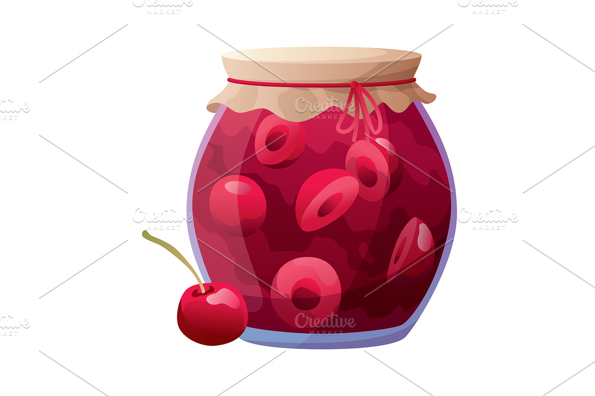 Jam jar with cherry. Homemade, a Food Illustration by the8monkey
