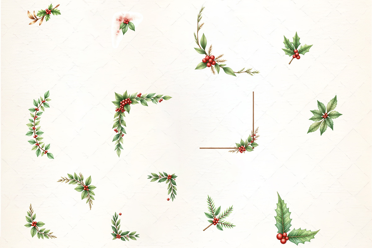 Christmas Holly Corner Clipart, an Illustration by CrexoraLab (Photo 3 of 5)