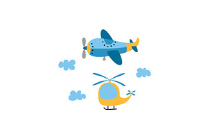 Childish airplane and helicopter, a Transportation Illustration by Nadzin