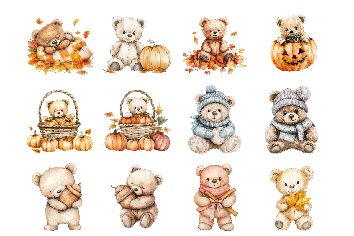 Autumn Fall Teddy Bear, an Illustration by Design Market (Photo 4 of 4)