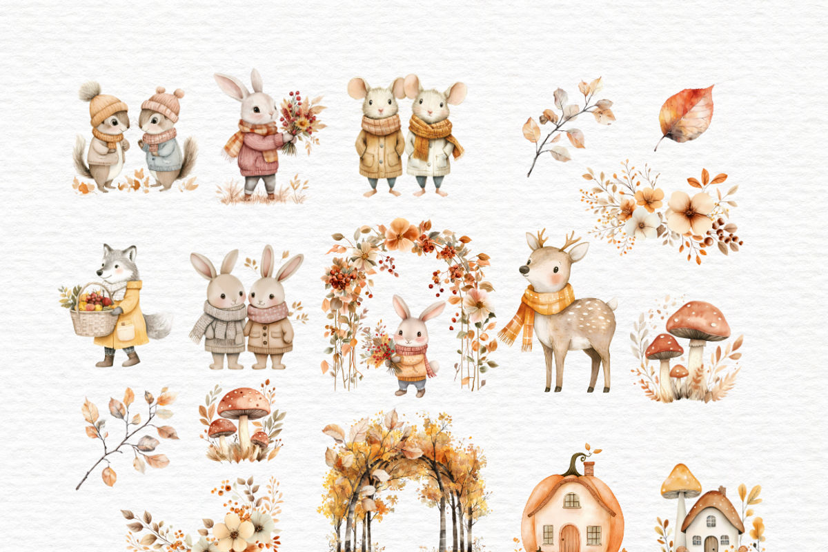 Watercolor clipart autumn friends, an Animal Illustration by Invite to Clipart (Photo 5 of 6)
