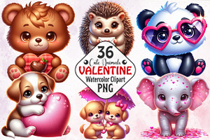 Cute Animals Valentine Clipart 2026, an Illustration by RobertsArt