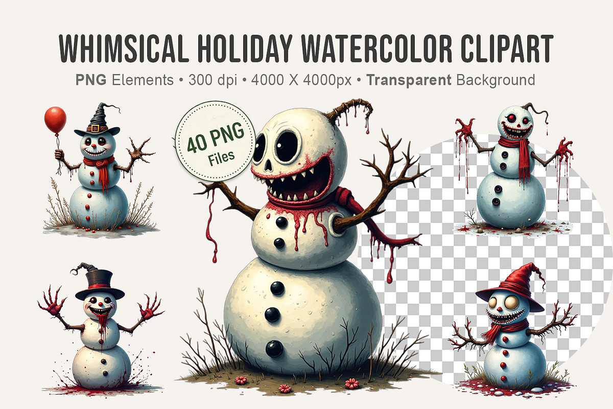 Whimsical Holiday Watercolor Clipart, an Illustration by Artnoy (Photo 1 of 8)