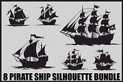 Pirate Ship Silhouette Bundle, an Illustration by jahid234 (Thumbnail 1 of 9)