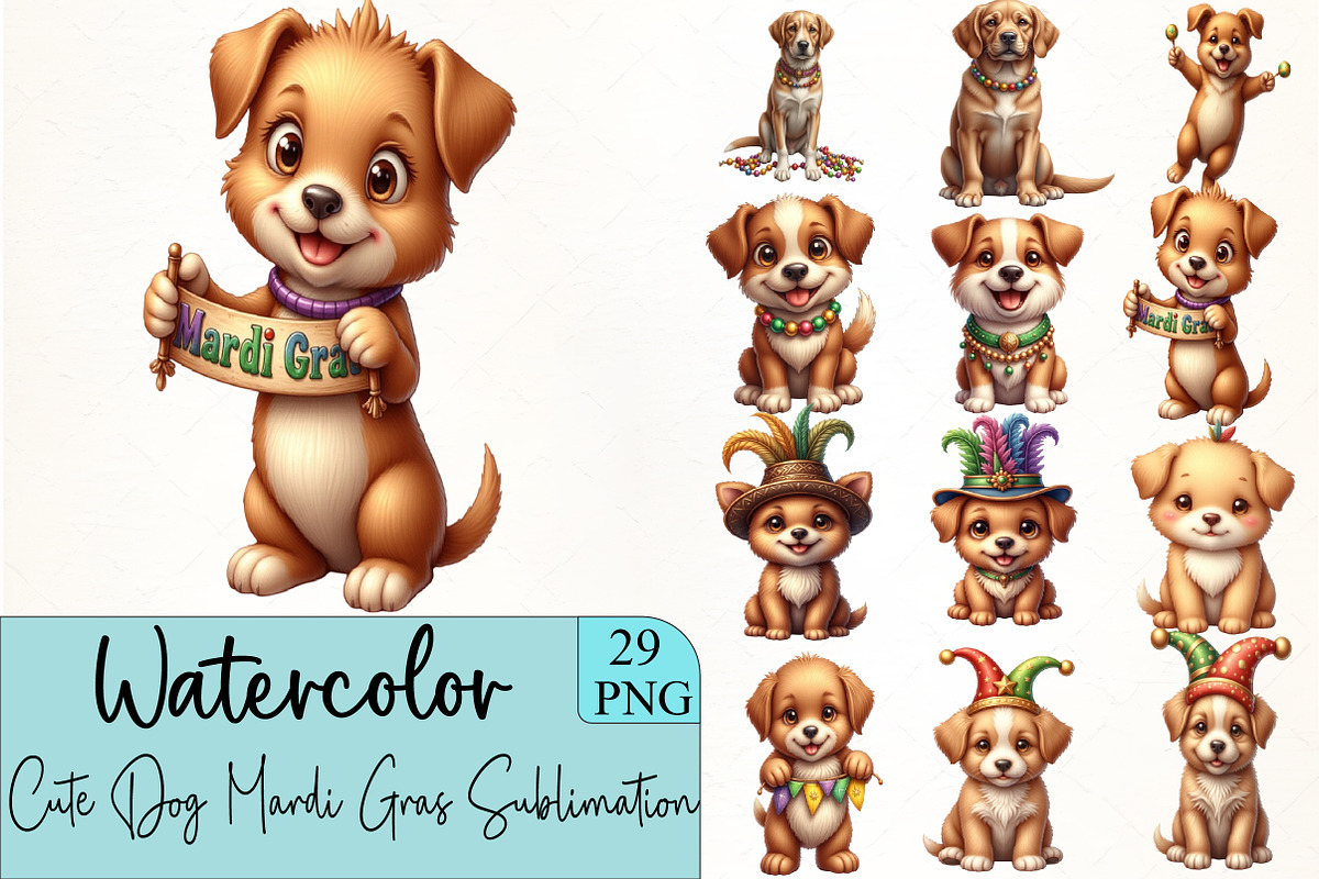 Cute Dog Mardi Gras Sublimation Clip, an Illustration by CrexoraLab (Photo 5 of 5)