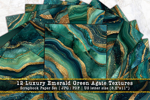 Emerald Green Agate Textures Paper