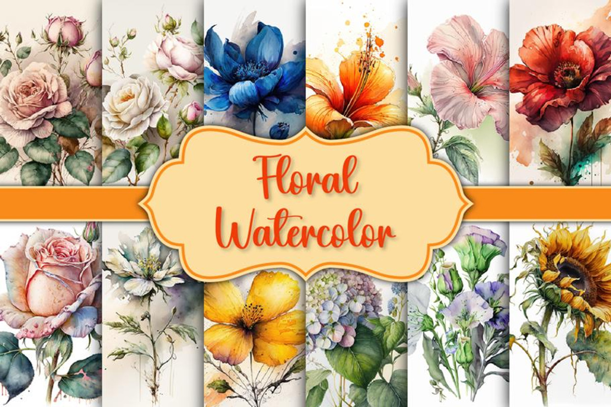 Floral Flower Watercolor Backgrounds, an Illustration by Gemstone (Photo 1 of 4)
