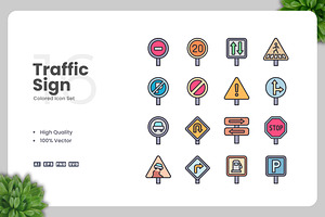 Traffic Sign Colored Icons, an Icon by Upnowgraphic