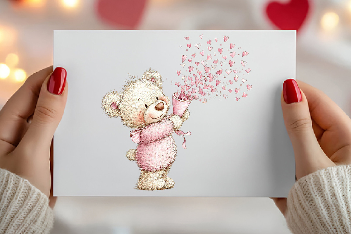Watercolor Valentine's Teddy Bear, an Illustration by Canvas Craft (Photo 5 of 6)