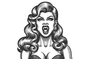 Vampire Pin-Up Girl Engraving Vector