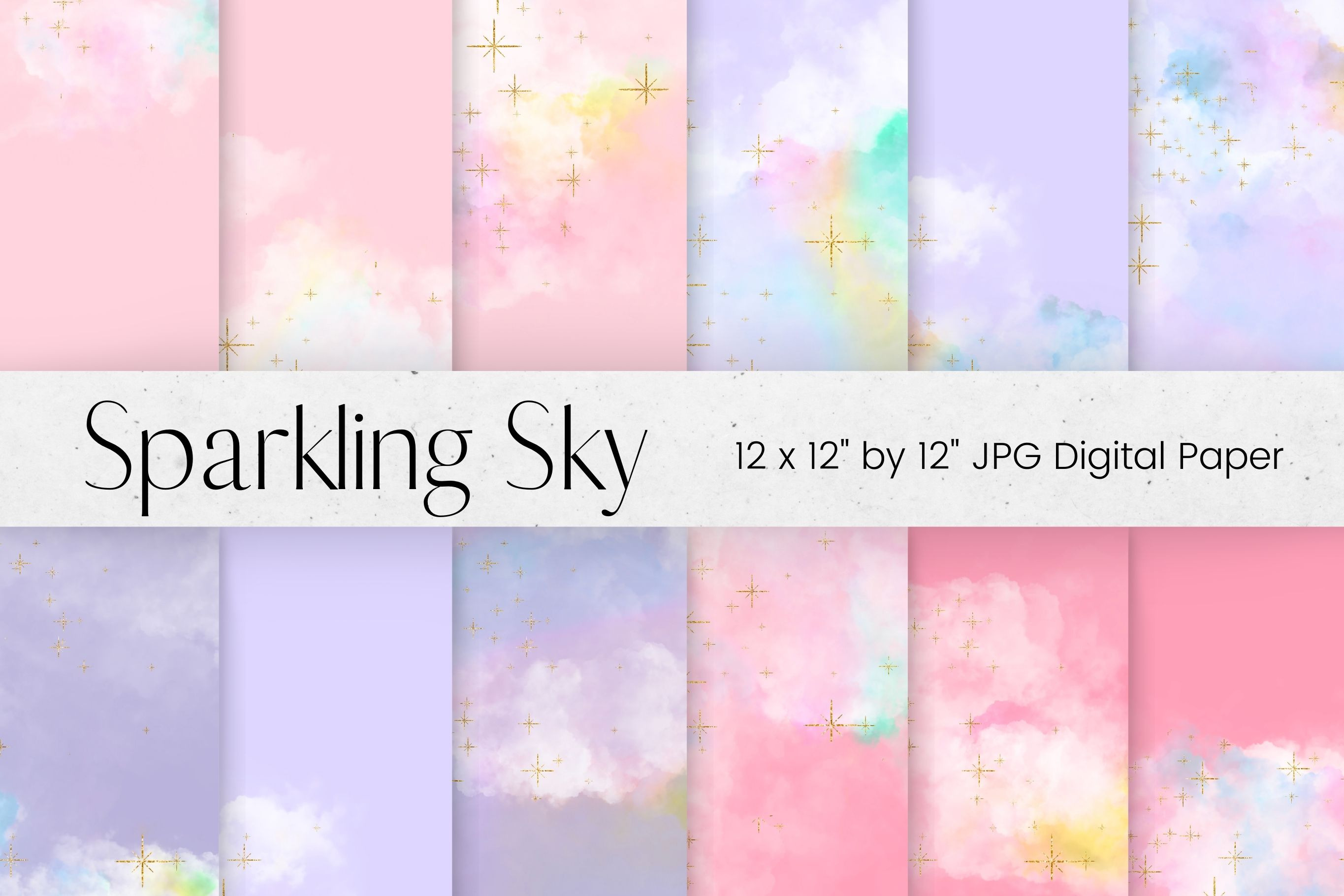 Rainbow Clouds Digital Paper Pattern