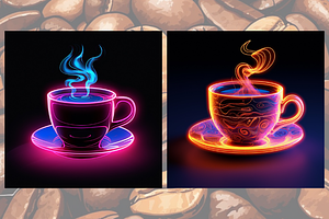 Neon Coffee Cups Graphic Bundle