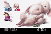 Fluffy Hares, an Animal Illustration by Eve Farb (Thumbnail 2 of 4)