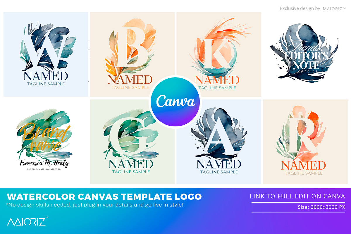 Watercolor Canva Logo Bundle, a Branding & Logo Template by Maioriz Shop (Photo 2 of 4)