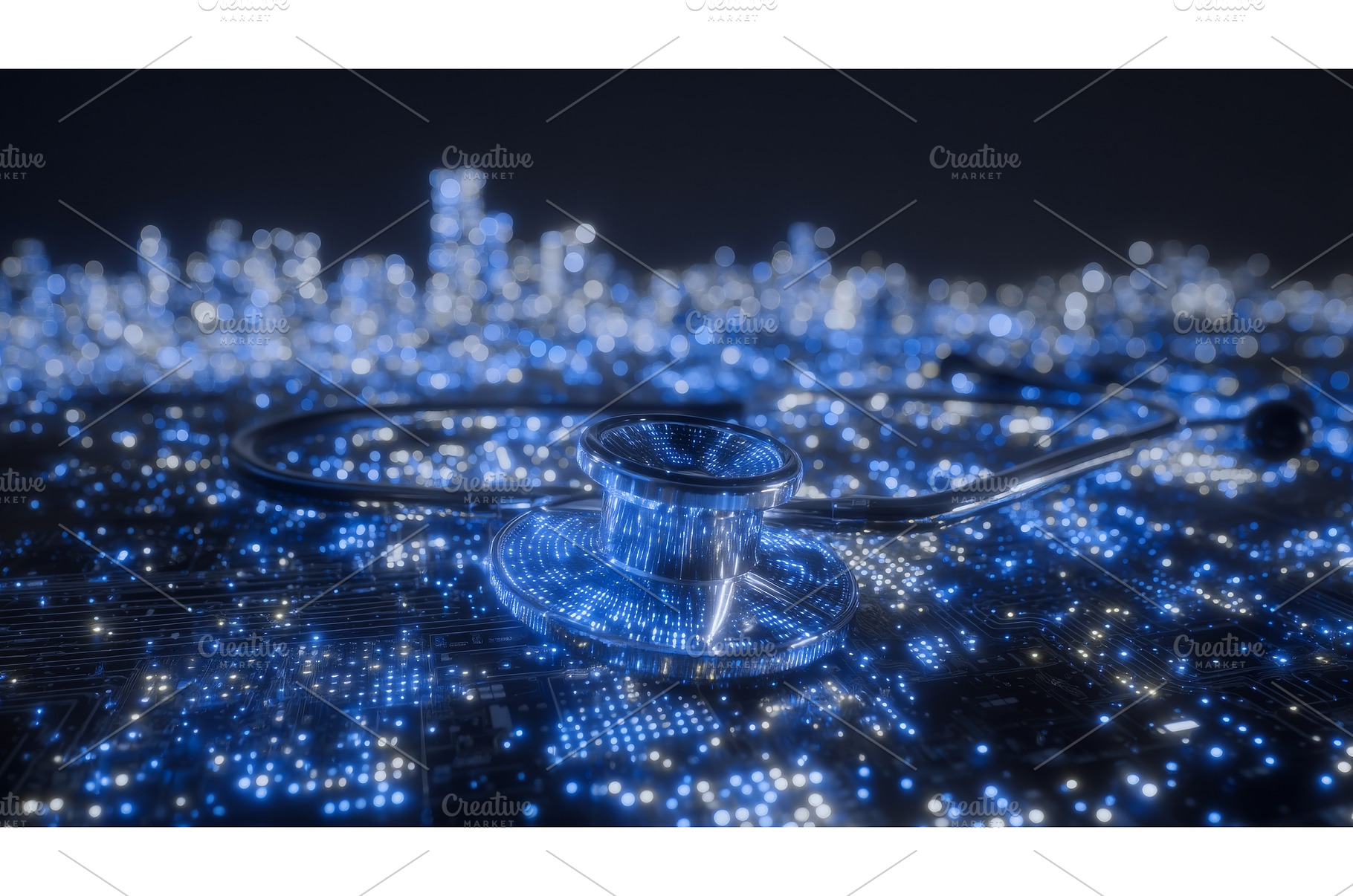 On a circuit board aglow with blue, a Technology Photo by ZinetroN