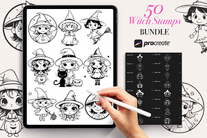 50 Witch Procreate Stamps Brushes