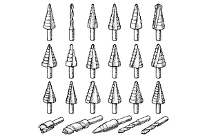 Step Drills and Hole Saw Bits Set, an Object Graphic by RT Studio