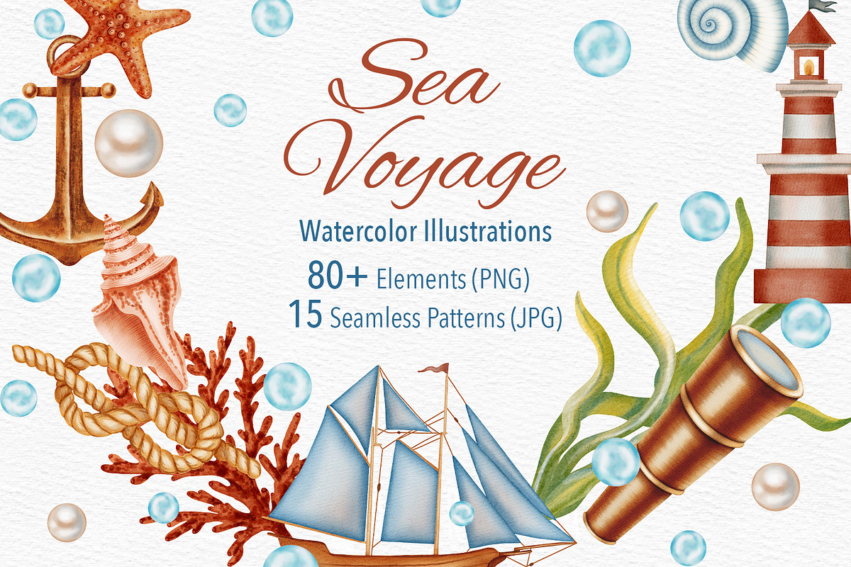 Sea Voyage Watercolor Clip Art, an Object Graphic by Andre_Eva (Photo 1 of 12)