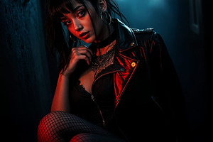 beautiful young goth woman dramatic light AI generated, a Photo by WorldOfPhotos