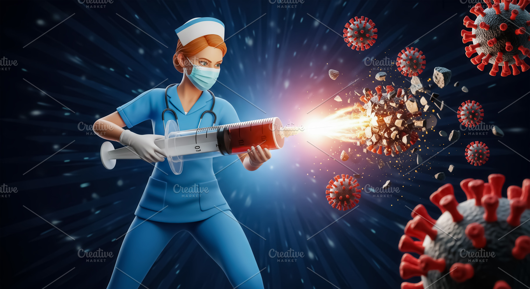 Heroic Nurse Dispenses Giant Vaccine, a Photo by angellodeco