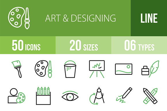 50 Art & Designing Green&Black Icons preview 4