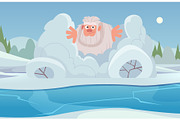 Fluffy yeti popping out of snow, an Animal Illustration by Onyx (Thumbnail 1 of 3)