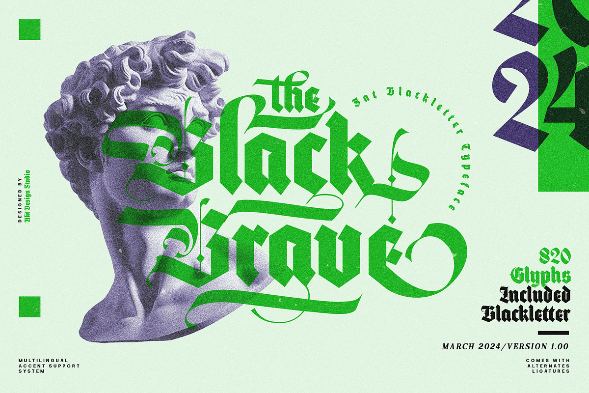 Black Brave Typeface, a Blackletter Font by alit design (Photo 1 of 21)