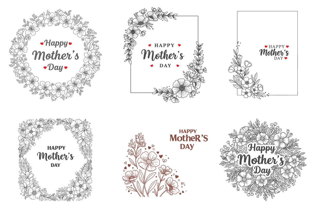 Hand Drawn Floral Mother’s Day Set, a Person Illustration by MkStudio (Photo 1 of 2)