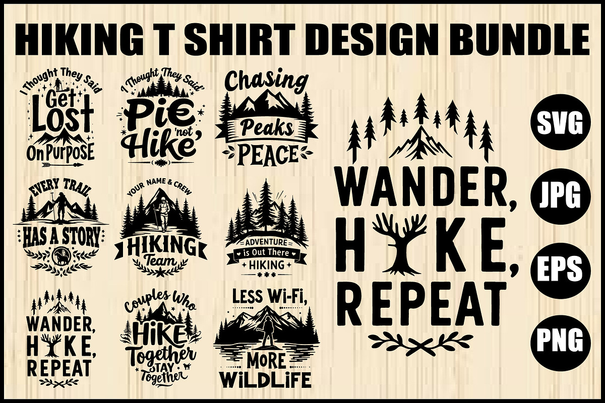 Hiking T-Shirt Quote Bundle, an Object Graphic by jahid234 (Photo 1 of 11)