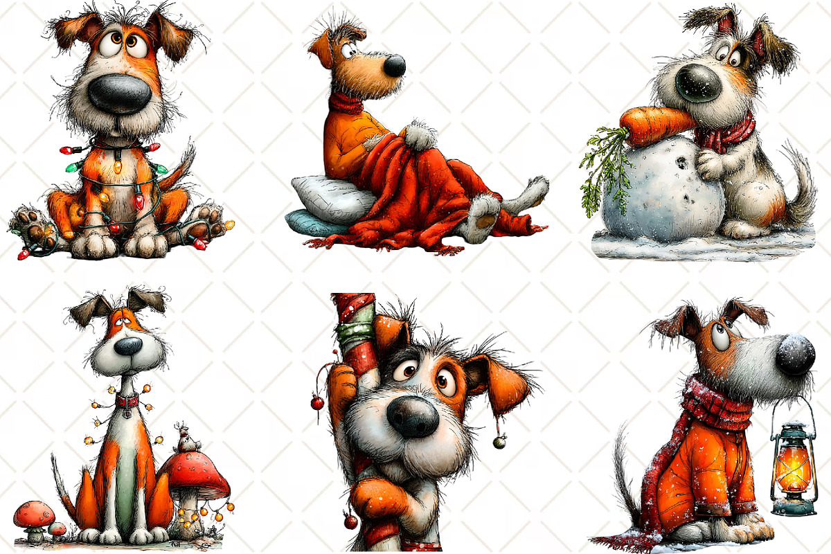 Whimsical Christmas Dog Clipart, an Animal Illustration by Black Bird Studio (Photo 3 of 6)