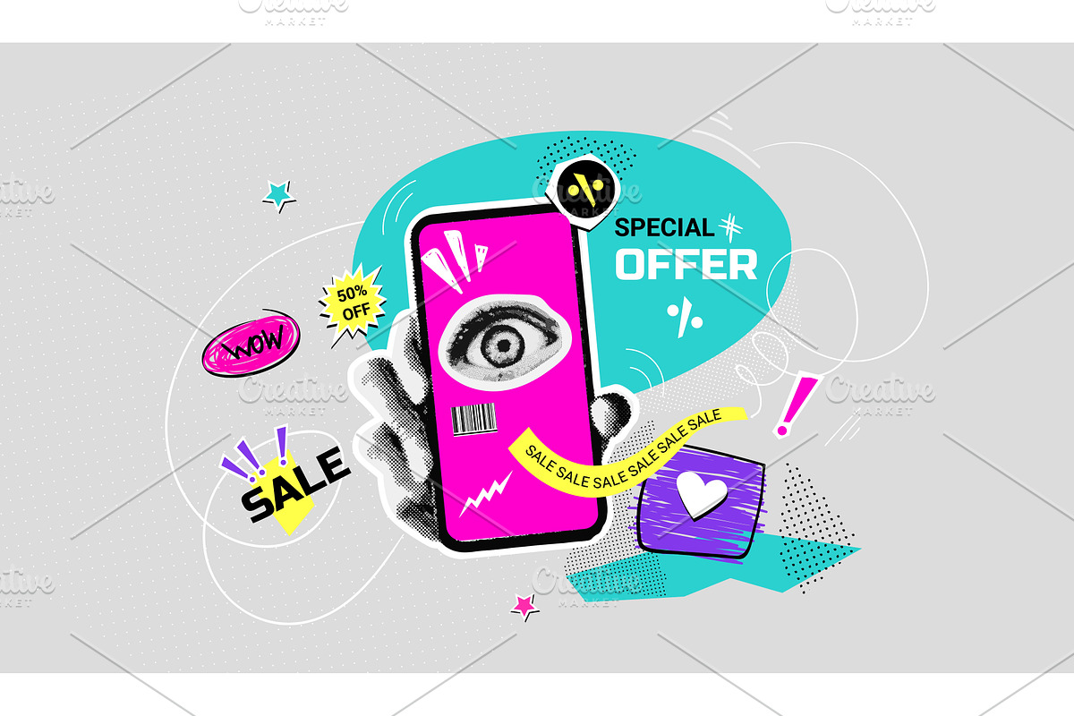 Phone sale collage. Smartphone, an Illustration by Stock-Smart-Start