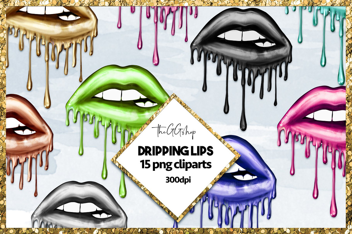 Dripping Lips Png Cliparts, a Decorative Illustration by The GG Shop (Photo 1 of 7)