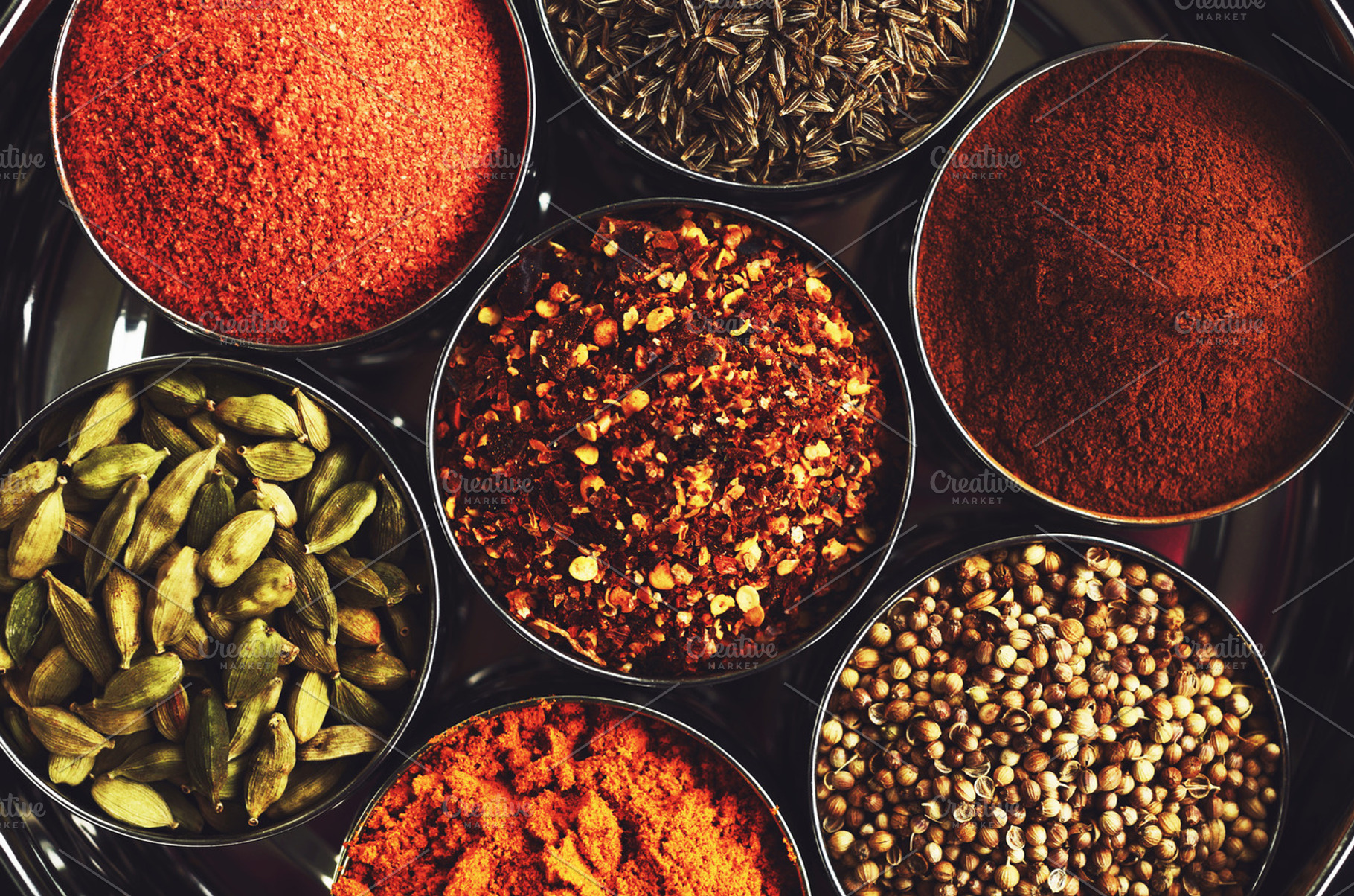 Indian spices containing spices, indian, and set, a Food & Drink Photo by so_lizaveta