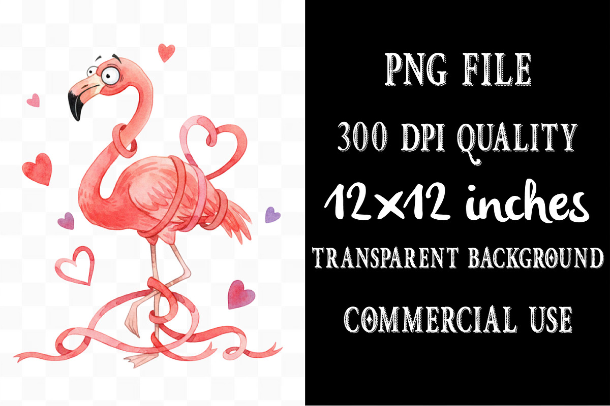 Funny Valentine's Flamingo Clipart, an Illustration by Designking (Photo 4 of 5)