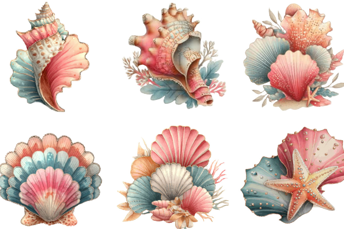 Watercolor Summer Seashell Clipart, an Illustration by Designking (Photo 4 of 5)