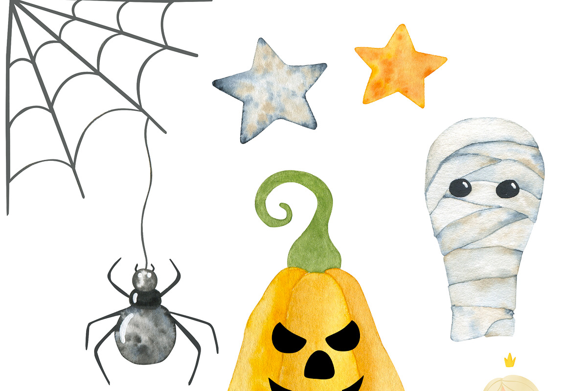 Watercolor Halloween Clipart, an Illustration by Natalya_Mona_Art (Photo 3 of 10)