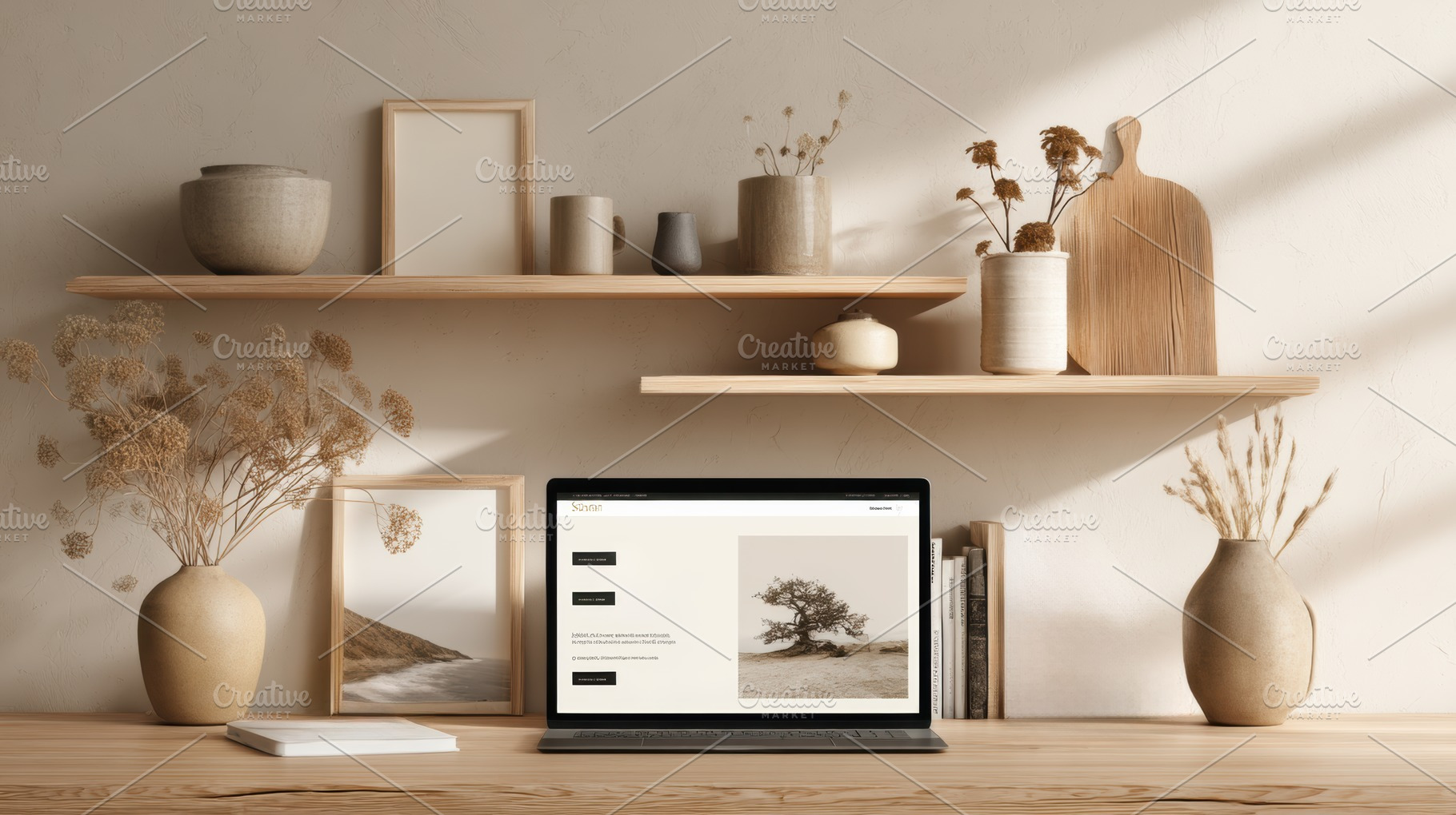 Neutral workspace with floating desk, an Architecture Photo by Virgo Studio
