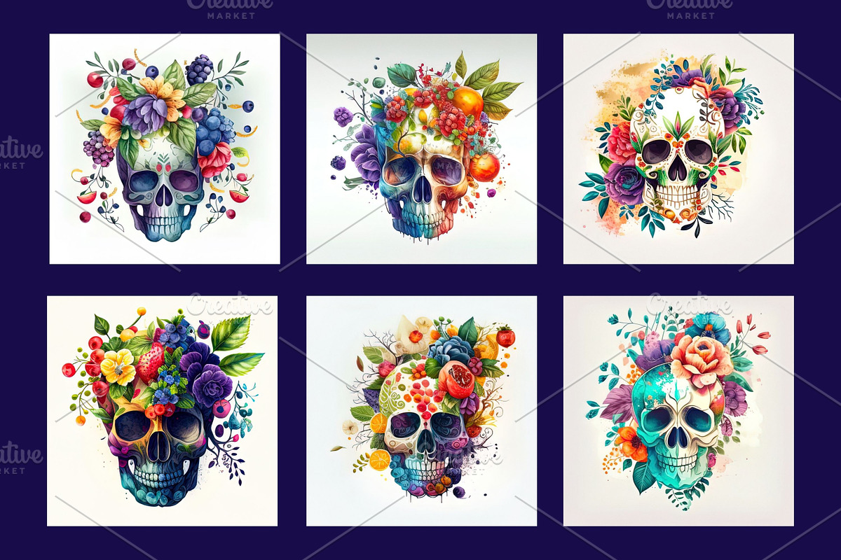Watercolor floral skulls pack, a Wallpaper Graphic by Art's and patterns (Photo 5 of 5)