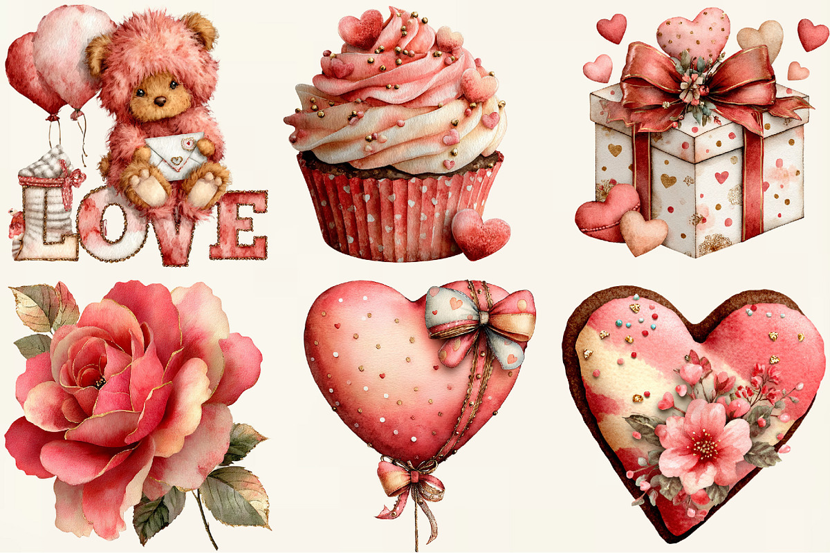 Whimsical Valentine's Day Clipart, an Illustration by DreamCafeArt (Photo 3 of 6)