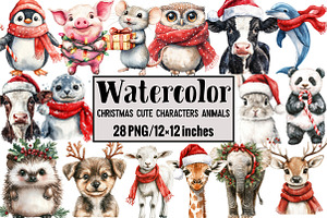 Christmas Cute Characters Animals, an Illustration by Design Market