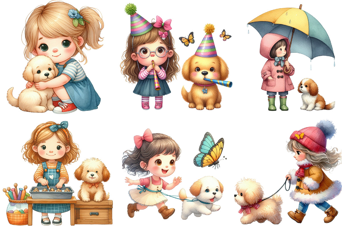 Little Girl and Dog Clipart, an Illustration by Designworld (Photo 3 of 5)