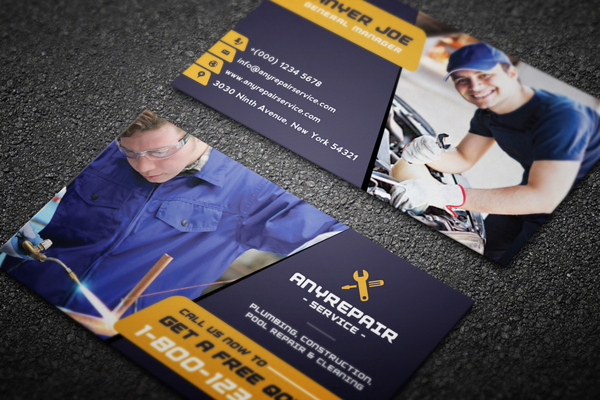 Service Business card, a Business Card Template by GraphicsEgg