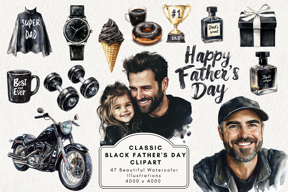 Classic Black Father's Day Clipart, an Illustration by NadiaTheronArt (Photo 1 of 5)