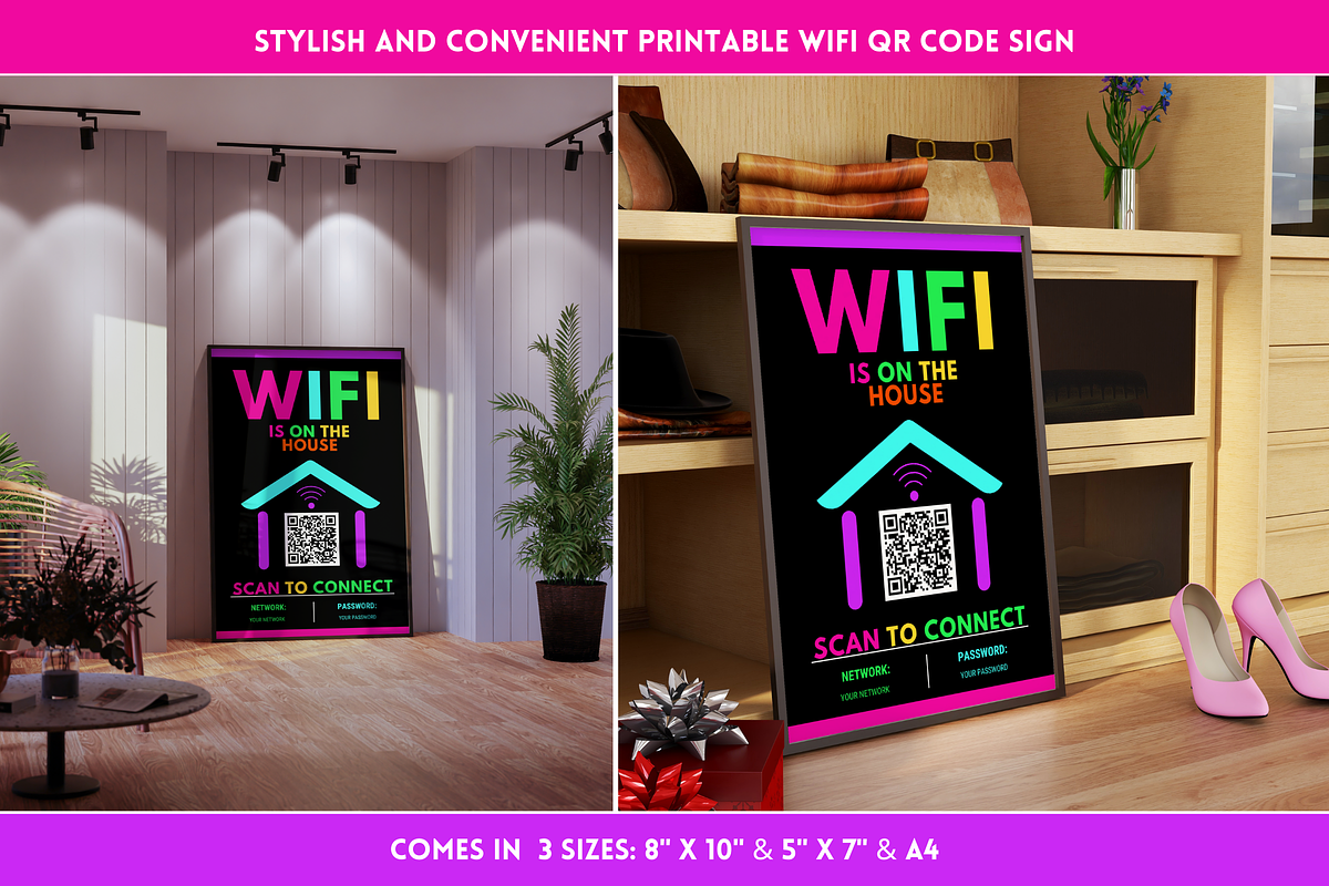WiFi QR Code Sign - Neon, a Stationery Template by SunshineStudioBoutique (Photo 8 of 10)