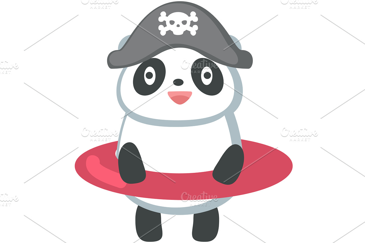 Panda pirate with lifebuoy cute, an Animal Illustration by SiberianArt
