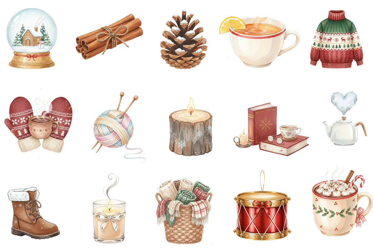 Cozy Winter Watercolor Clipart, an Illustration by Designking (Photo 3 of 5)