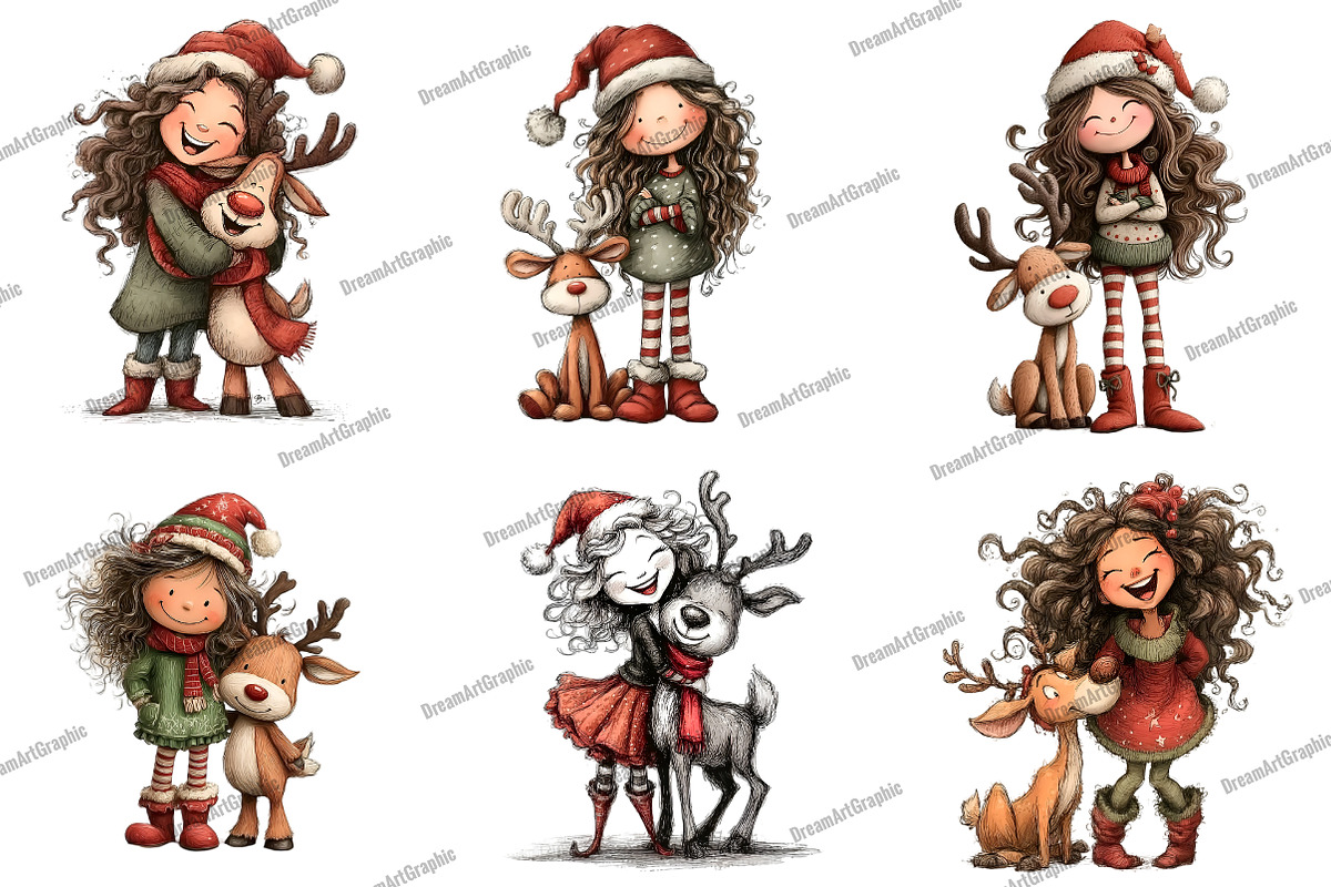 Girl Christmas deer Clipart, an Illustration by DreamArtGraphic (Photo 3 of 5)