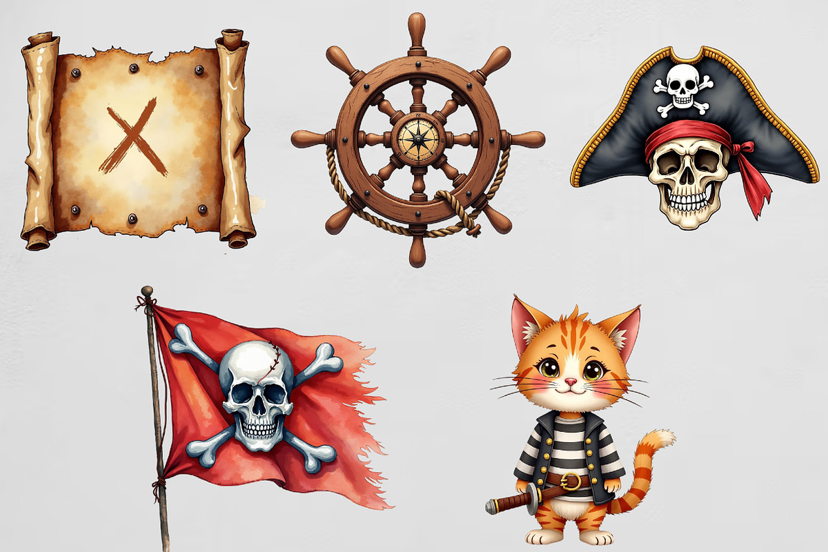 Watercolor Pirate Clipart, an Illustration by CrexoraLab (Photo 2 of 4)