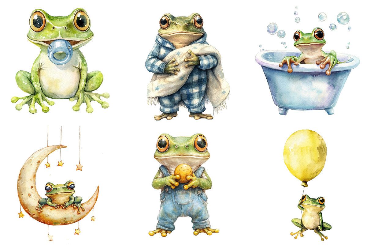 Frog Nursery Clipart Sublimation, an Illustration by Watercolor design (Photo 4 of 4)