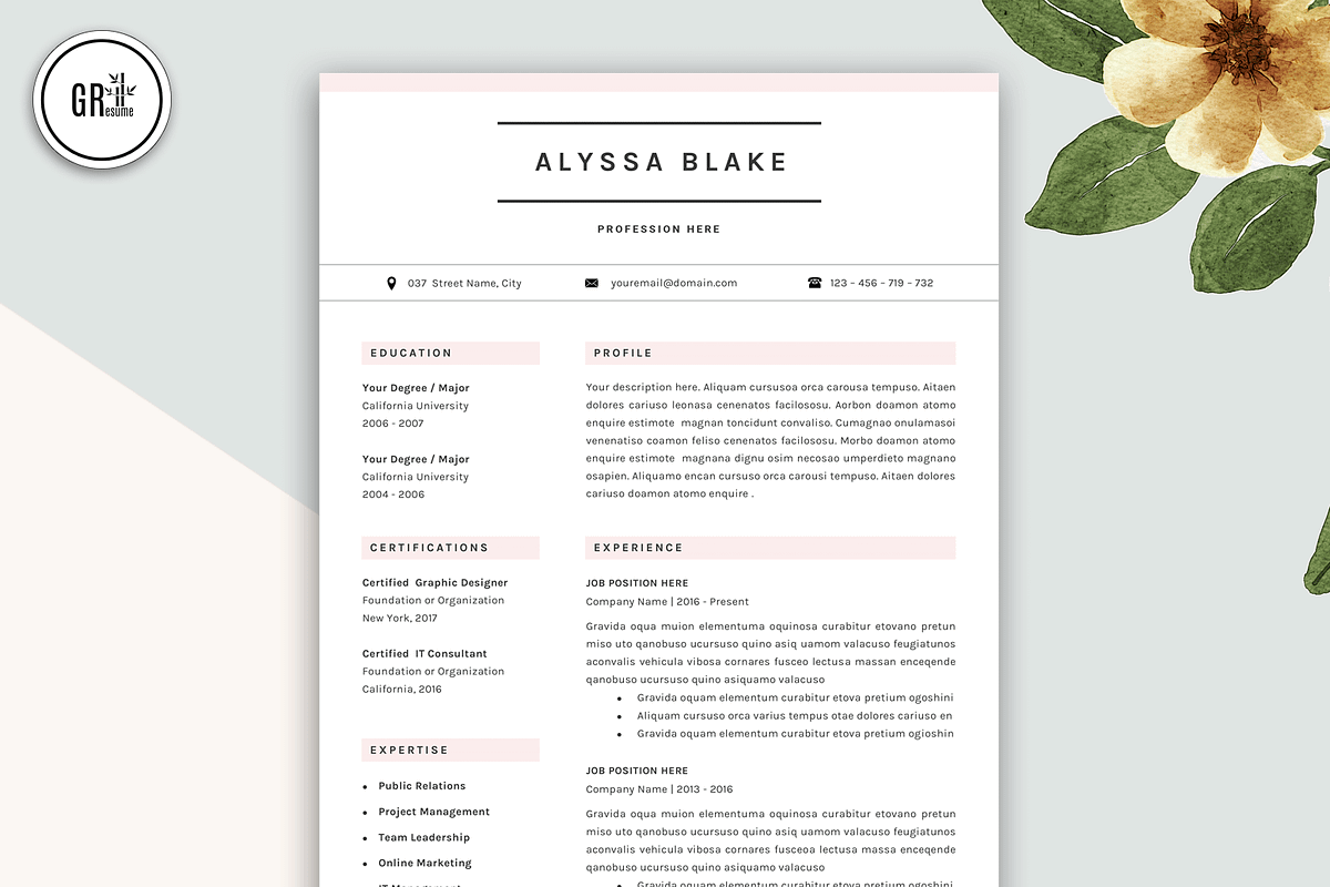 CV Resume Template for Word, a Resume Template by GResume (Photo 2 of 7)